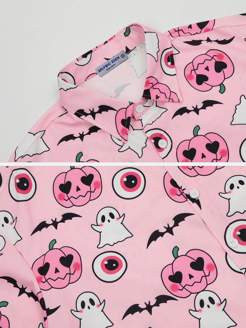 Chemise à Manches Courtes Aelfric Eden Cartoon Ghost Pumpkin Print Rose | SFD-93375735